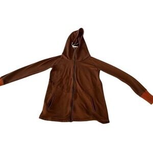 Deso Full Zip Hoodie Athleisure Pockets Brown Orange Accents Mens Size Large